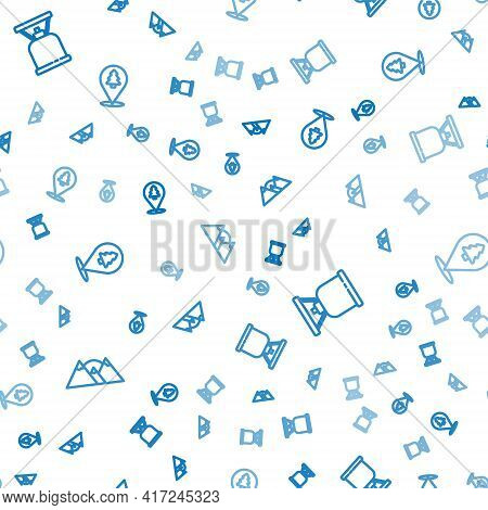 Set Line Mountains, Camping Gas Stove And Location Of The Forest On Seamless Pattern. Vector