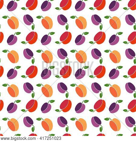 Abstract Boho Plup Orange Purple Seamless Pattern On White Background Hand Drawn Fruits For Textile 