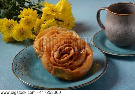 Fresh Baked Chebakia For Ramadan. Chebakia Moroccan Pastries. Made Of Strips Of Dough Rolled To Rese