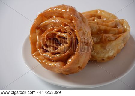 Fresh Baked Chebakia For Ramadan. Chebakia Moroccan Pastries. Made Of Strips Of Dough Rolled To Rese