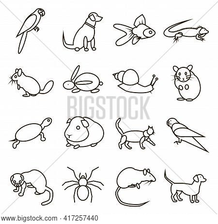 Set In Black Line Pets Icons. Animal Symbols