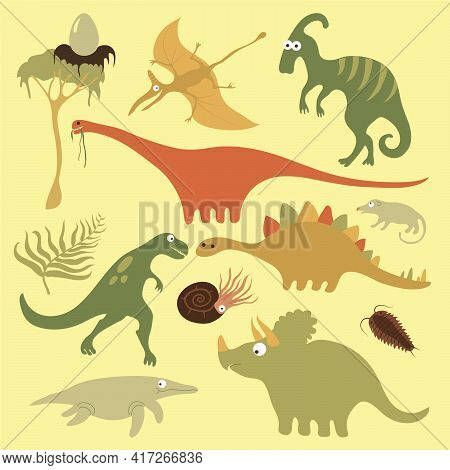 Cute Vector Dinos Set For Kids With Positive Colours