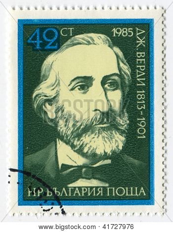 Bulgarien - CIRCA 1985: frimærker trykt i Bulgarien dedikeret til Giuseppe Verdi (1813-1901), jeg