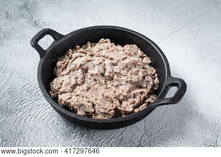 Duck Pate Rillettes De Canard In A Pan. White Background. Top View. Copy Space
