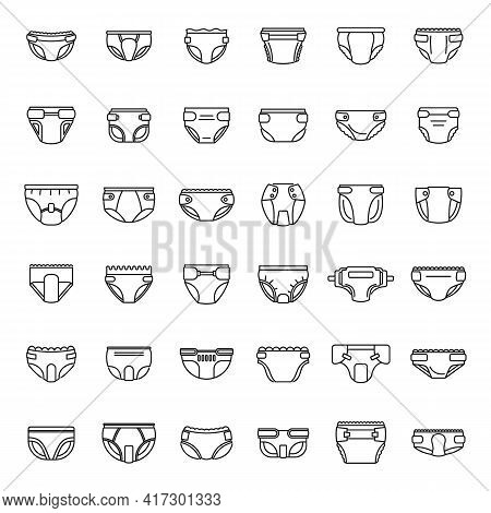 Soft Diaper Icons Set. Outline Set Of Soft Diaper Vector Icons For Web Design Isolated On White Back