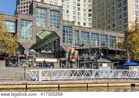 Melbourne, Australia - May 17, 2019: The Southgate Shopping Mall Along Southbank Promenade From The 