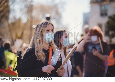 Westminster, London | Uk -  2021.04.17: People With Banners And Placards Marching At The Kill The Bi