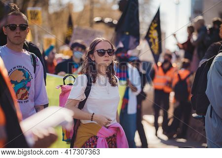 Westminster, London | Uk -  2021.04.17: People With Banners And Placards Marching At The Kill The Bi