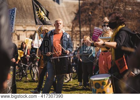 Westminster, London | Uk -  2021.04.17: Drummers Musicians At The Kill The Bill Protest