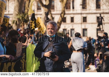 Westminster, London | Uk -  2021.04.17: Photographer At The Kill The Bill Protest