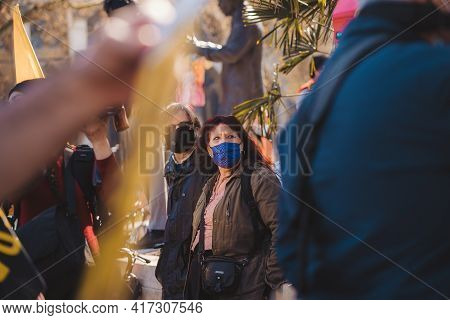 Westminster, London | Uk -  2021.04.17: People With Banners And Placards Marching At The Kill The Bi