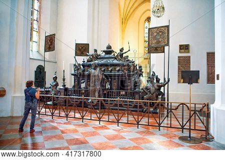 Munich, Germany - September 12, 2018: The Tomb Of Emperior Ludwig Iv Of Bavaria With Sculptures Of K