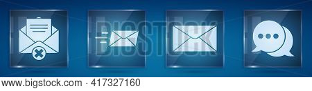 Set Delete Envelope, Express Envelope, Envelope And Speech Bubble Chat. Square Glass Panels. Vector