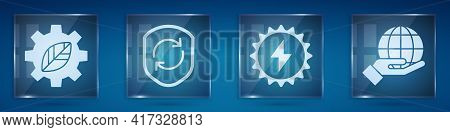 Set Leaf Plant In Gear Machine, Recycle Symbol Inside Shield, Solar Energy Panel And Hand Holding Ea