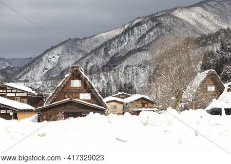 Shirakawa, Japan - Feb 1,2017 : Old Japanese Gassho Farmhouse At Shirakawa Go Village In Shirakawa, 