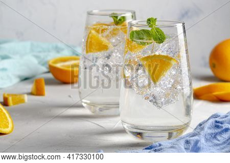 Hard Seltzer Cocktail With Orange, Mint A
