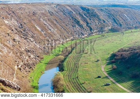 Green Meadows Surrounded By Hills . Famous Place In Moldova Orheiul Vechi Nature