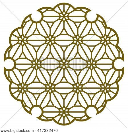 Yukiwa Flower With Pattern In Japanese Style Of Kumiko Zaiku. Design Element For Laser Cutting And P