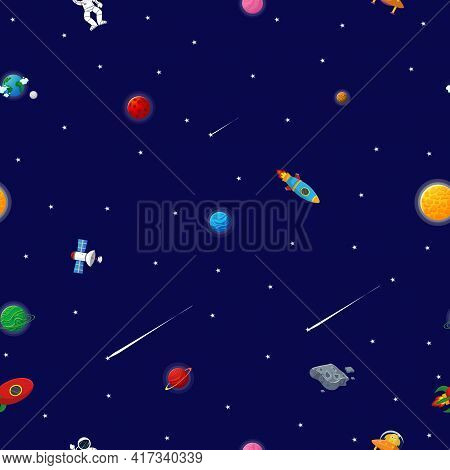 Space Pattern With Planets And Stars. Astronaut