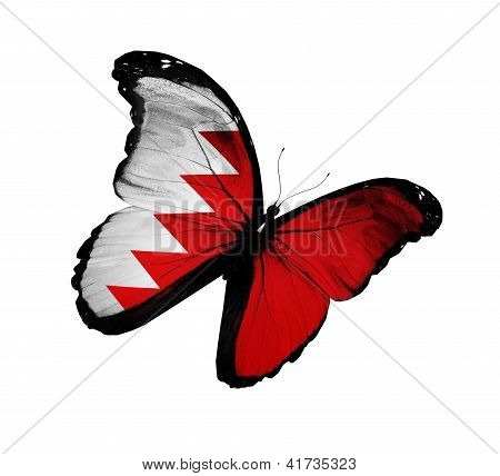 Bahraini, bandiera farfalla in volo, isolato su sfondo bianco