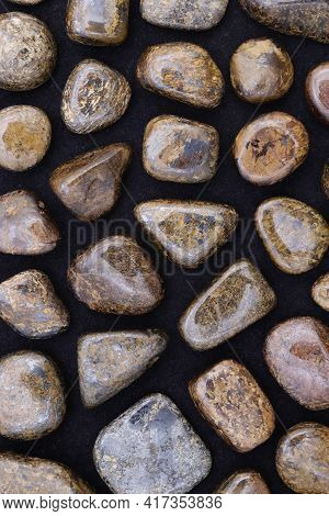 Bronzite Rare Jewel Stones Texture On Black Background