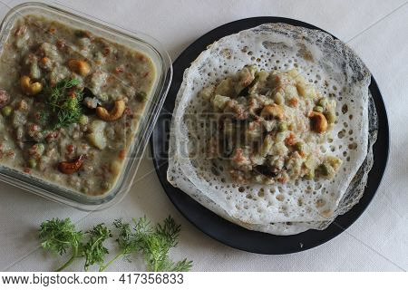 Fermented Rice Pancakes Made With Fermented Rice Batter And Coconut Milk Served Along With Mixed Veg