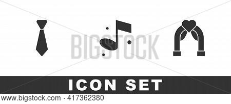 Set Tie, Music Note And Wedding Arch Icon. Vector