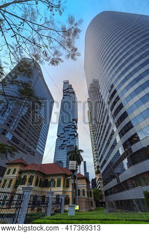 Bangkok, Thailand - April 14, 2021: Mahanakorn Sky Scraper The Higher Modern Building Landmark With 