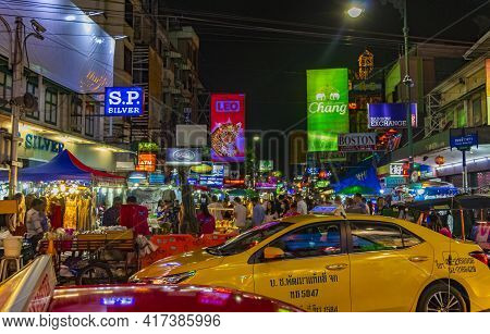 Khaosan Kaosan Road Most Popular Tourists Night Party Bangkok Thailand.