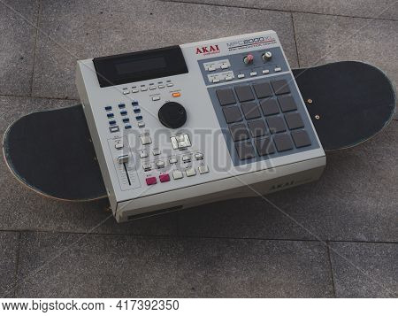 Moscow 18.04.2021 .akai Mpc Electronic Musical Instrument, Drum Machine For Creating Hip Hop Instrum