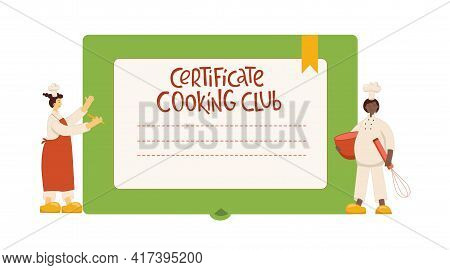 Certificate Cooking Club, Cook Chef Woman With Hat, Uniform From Professional Kitchen Restaurant. Ve