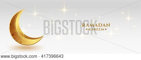 Beautiful Ramadan Kareem Festival Banner With Golden Cresent Moon