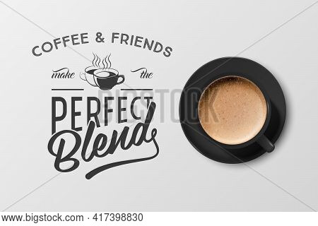 Vector 3d Realistic Black Ceramic Porcelain Mug With Black Coffee - Espresso, Mocha, Americano. Coff