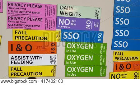 Patient Care Labels On Magnetic Strips For Hospital