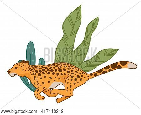 Speedy Cheetah Or Leopard Running Along Bushes