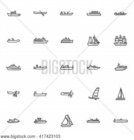 Ships And Boats Line Icons Set. Linear Style Symbols Collection, Outline Signs Pack. Vector Graphics