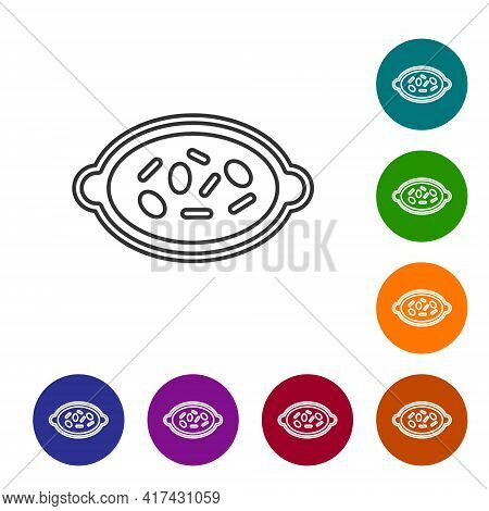 Black Line Kheer In A Bowl Icon Isolated On White Background. Traditional Indian Food. Set Icons In 