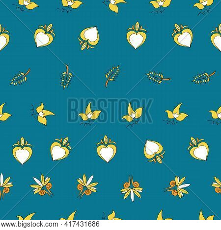 Vector Allports Blue Background Brittany Celtic, Breton Trational Folklore Symbols Seamless Pattern.