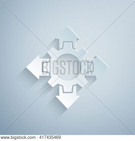 Paper Cut Project Team Base Icon Isolated On Grey Background. Business Analysis And Planning, Consul