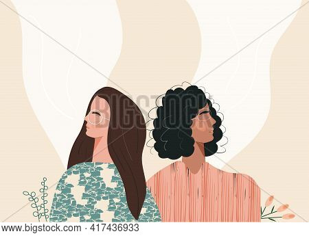 Deep Breath Of Young Boho Diverse Women. Beautiful Face With Closed Eyes Practicing Yoga Breath Medi