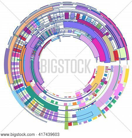 Circle With Colored Geometric Shapes On White Background