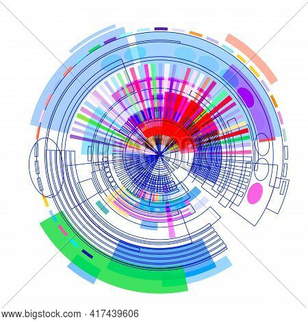 Circle With Colored Geometric Shapes On White Background