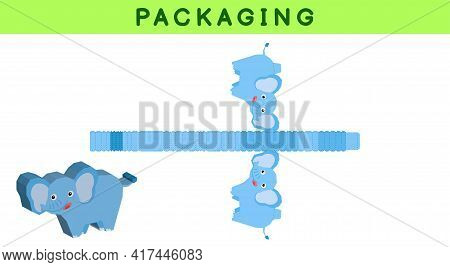 Party Favor Box Die Cut Elephant Design For Sweets, Candies, Small Presents, Bakery. Package Templat