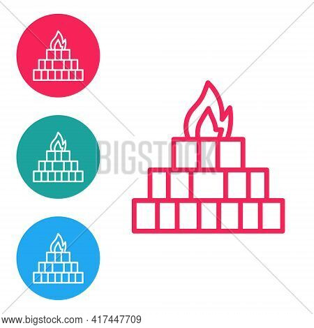 Red Line Yagna Icon Isolated On White Background. Set Icons In Circle Buttons. Vector