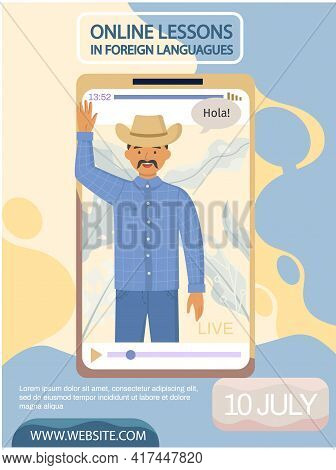 Spanish With Hispanic Showing Greeting. Online Lesson In Foreign Languages Concept Poster