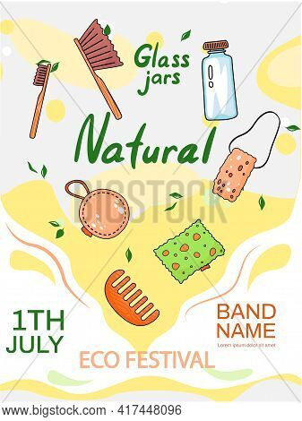 Eco Festival Goods And Symbols Concept. Zero Waste, Using Environmentaly Friendly Materials