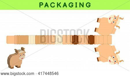 Party Favor Box Die Cut Yak Design For Sweets, Candies, Small Presents, Bakery. Package Template, Gr