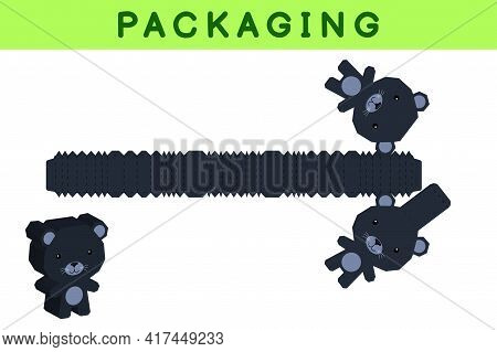 Party Favor Box Die Cut Panther Design For Sweets, Candies, Small Presents, Bakery. Package Template
