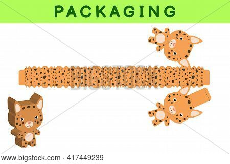 Party Favor Box Die Cut Lynx Design For Sweets, Candies, Small Presents, Bakery. Package Template, G