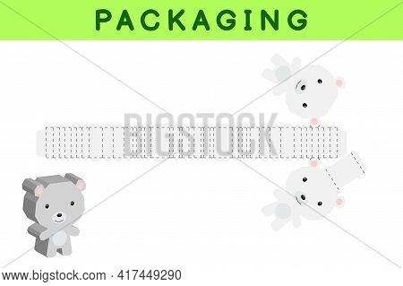 Party Favor Box Die Cut Polar Bear Design For Sweets, Candies, Small Presents, Bakery. Package Templ